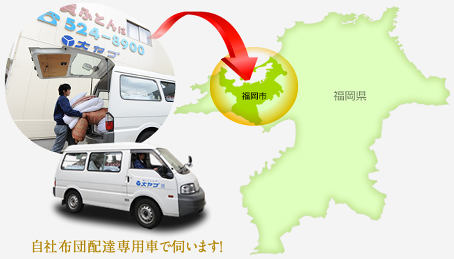 自社布団配達専用車で伺います!